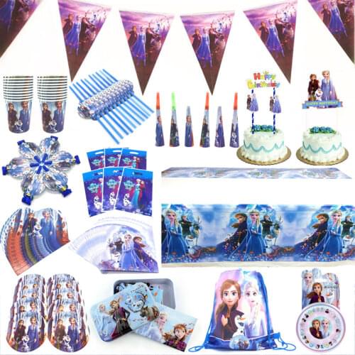 Frozen 2 Elsa Anna Princess Birthday Party Decoration Girls Disposable Tableware Frozen 2 Theme Party Decorations Supplies Sets