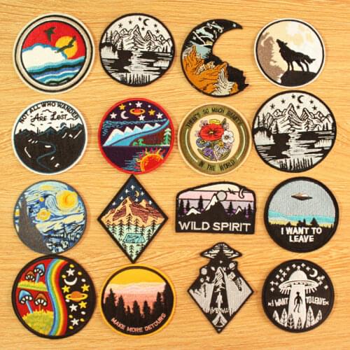 Mountain Biking Patches For Clothing Van Gogh Starry Night Iron on Patches On Clothes Space Natural Embroidered Badges Stripes