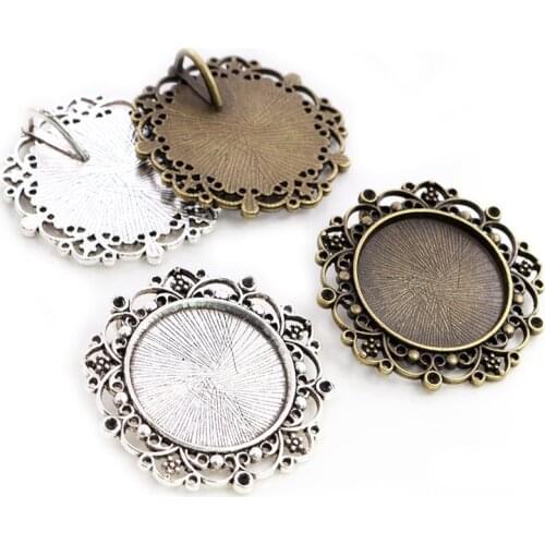 New Fashion 5pcs 25mm Inner Size Antique Silver Plated Baroque Style Cabochon Base Setting Charms Pendant