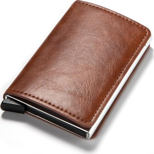 New Metal Antitheft Card Holder Automatic Credit Card ID Holders Vintage Aluminum Wallet Leather Antitheft Rfid Blocking Wallet
