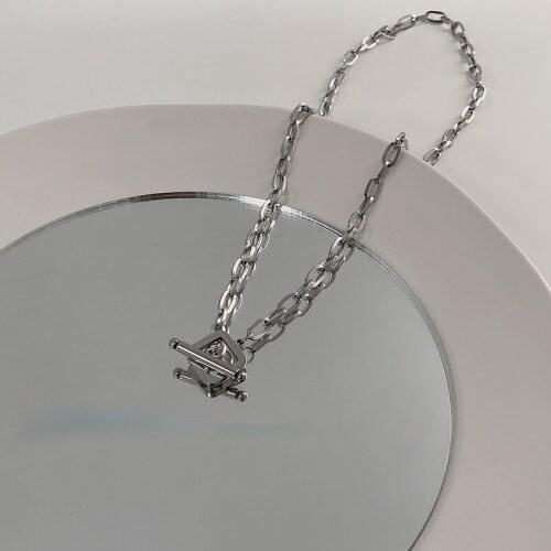 VSnow Minimalist Geometric Square Toggle Clasp Chokers Necklace for Women Femme Fashion Chunky Chain Hollow Out Necklace Jewelry