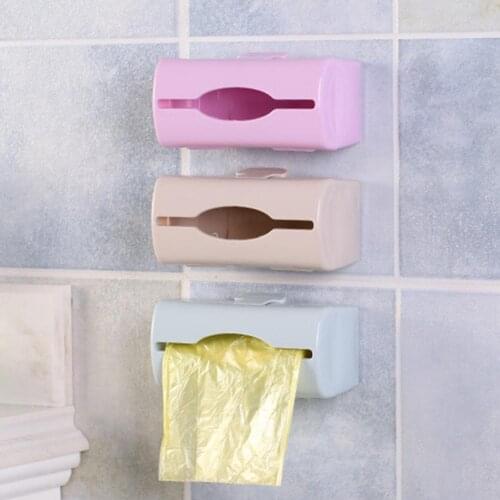 Solid Color Plastic Wall-mounted Garbage Bag Storage Box Container Bag Holder Stand Hanging Storage Box Organizer Home Tool