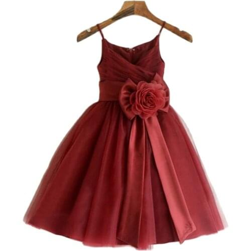Gardenwed 2021 First Communion Dresses for Girls vestidos de comunion Red A line Rose Flower Belt Tulle Pageant Dresses Girls