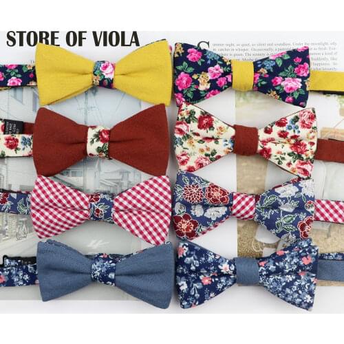 Luxury Gift Double Side Self Bow Tie Knot 100% Cotton Floral Solid Men Butterfly Party Daily Accessory City Countryside Theme
