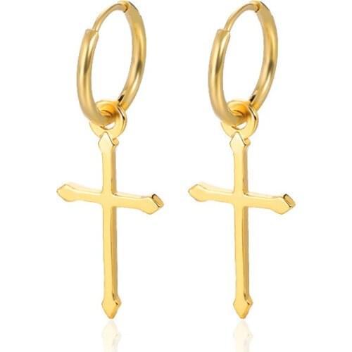 Punk Cross Stainless Steel Earrings Pendant Cartilage Drop Dangle Earring Fashion Jewelry For Cool Women Men Friendship Gifts