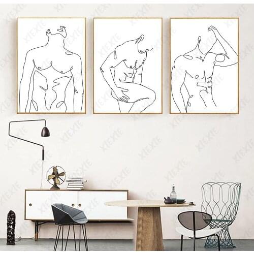 Modern Male Nude Canvas Painting Wallpaper Body Line Poster Abstract Art Print Craft Picture Home Bedroom Decoration