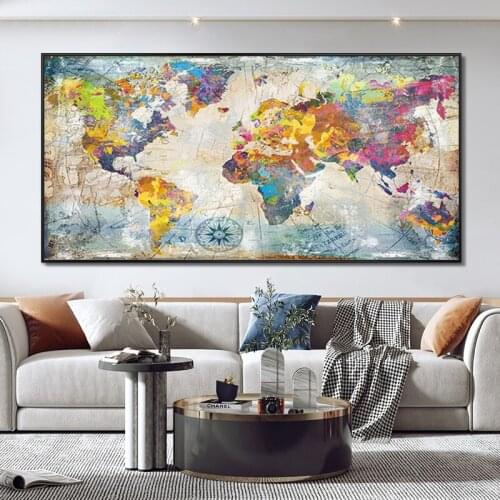 Modern Home Decoration Painting World Map Posters and Prints Wall Art Canvas Painting Poster Pictures for Living Room Decoration