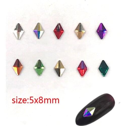 30/100Pcs Nail Art Rhinestone 5x8mm Rhombus Flatback Glass Crystal Shiny For Nail DIY Decoration Rhinestone