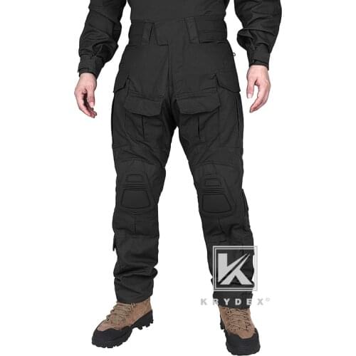 KRYDEX Tactical BDU G3 Combat Pants For Military Hunting CP Style Battlefield Assault Trousers BDU Uniform w/ Knee Pads Black