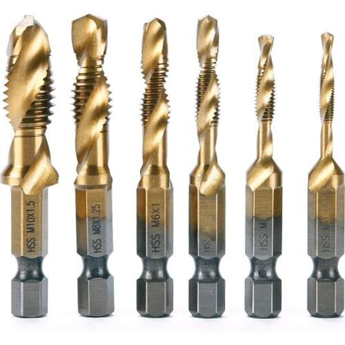 Sunshine Makita 6pcs Titanium M2 Hex Shank HSS Screw Spiral Point Thread Metric Plug Drill Bits