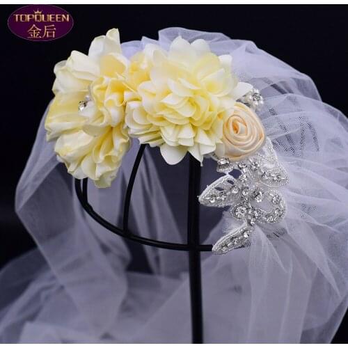 TOPQUEEN VS260 Wedding Veils with Comb Bride Tulle Dress Bridal Wedding Accessories Wedding Veil with Comb Ribbon Flower Veils