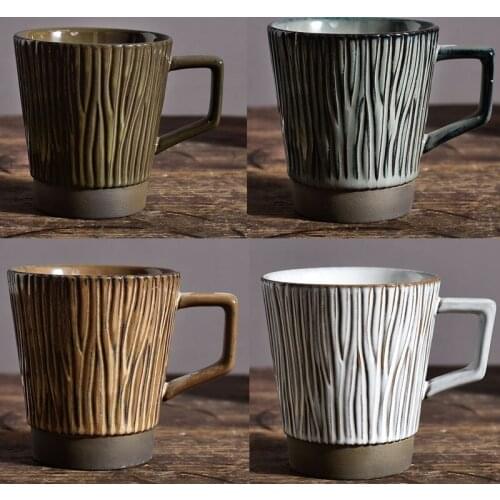 250ML Vintage Nordic Ceramic Coffee Mug Creative Vertical Tree Pattern Tea Cup for Cappuccino Hot Cocoa Office And Home