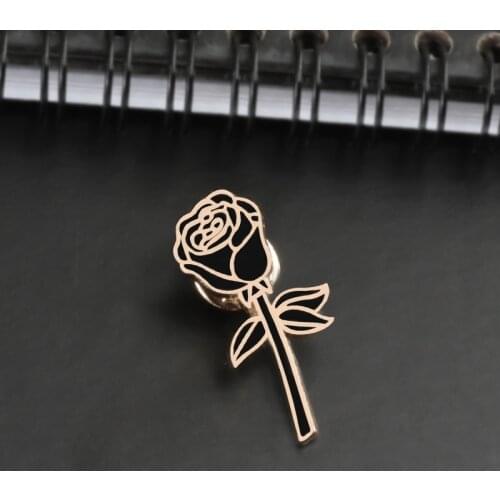 New Elegant Black Rose Metal Enamel Pin Brooch Women Party Holiday Dress Collar Jackets Badge Jewelry Gift Brooches Wholesale
