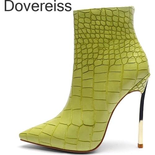 Dovereiss Fashion Clear Heels Winter Pointed toe Stilettos Heels High Heels Green Ladies Boots Short Boots Mature Zipper 42 43