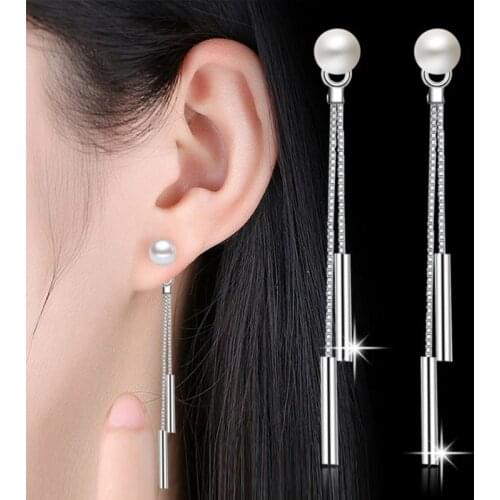 KOFSAC New Fashion Pearl Chain Tube Drop Earrings For Women 925 Sterling Silver Jewelry Earring Lady Valentines Day Accessories