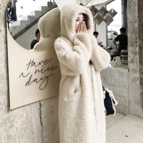 Winter Women High Quality Faux Rabbit Fur Coat Hooded Long Fur Coat Loose Lapel OverCoat Thick Warm Plus Size Female Plush Coats