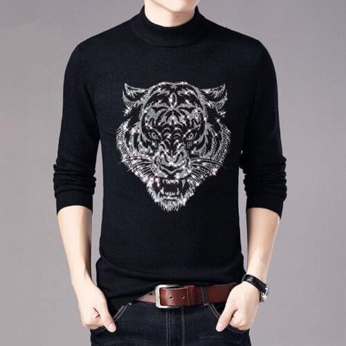 Band Winter Mens Turrtleneck Casual Jacket Fashion Knitted Pullover Spring Male Knitwear New Rhinestone Style WOOL 2021 TOPS