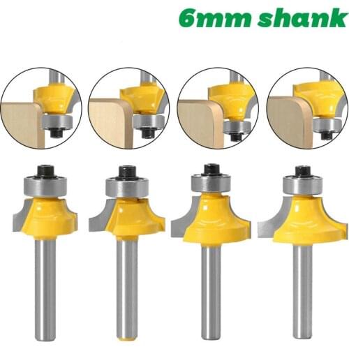 1/4Pcs 6mm Shank Carbide Round Over Edging Router Bit 6mm Shank Radius 1/8" 3/16" 5/16" 1/4" Woodworking Milling Cutter