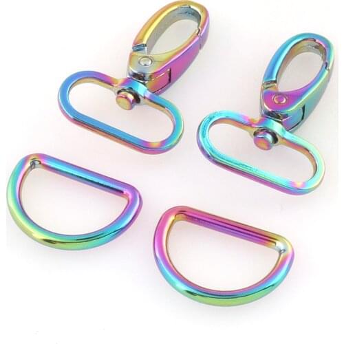 1" Rainbow Swivel Clasp Claw with D Ring Swivel Spring Hook Lobster Clasp Handbag Belt Clasps Strap Purse Snap Charm Key chain