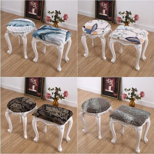 1pc Floral Round Dressing Table Stool Chair Seat Covers Square Make Up Seat Chair Slipcover for Bedroom Living Room Elastic