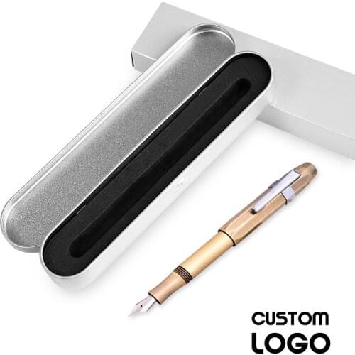 1pc Retro Literary Metal Brass Pens Antique Copper Pen New Business Gift Custom LOGO Pen Student Stationery Offices With Pen Box