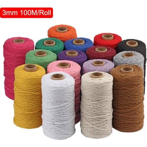 100 Meters 3mm Macrame Rope Multi-color 4 Twisted String Thread Cotton Cord For DIY Handmade Craft Decoration Tapestry Handbag