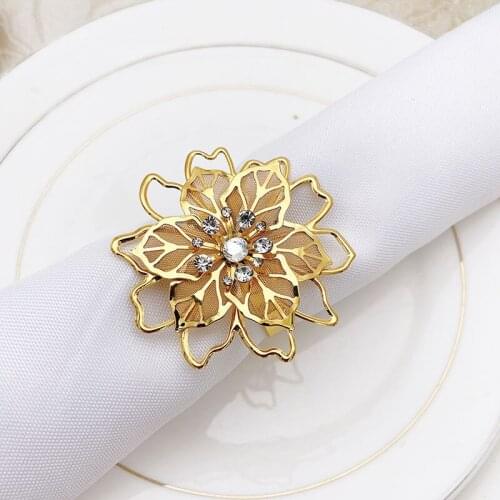 12pcs/lot Hollow mesh flower napkin buckle napkin ring metal mouth cloth ring