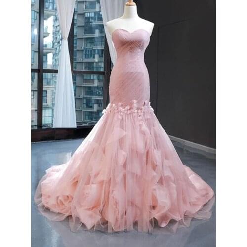 2021 Flower Off Shoulder Tiered Prom Dresses Sleeveless Strapless Ball Tulle Formal Evening Party Ball Gown Robe De Soiree