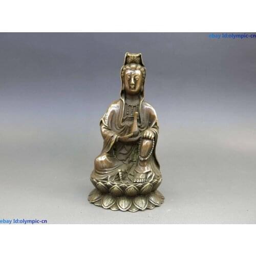 5" China brass copper Buddhism Kwan-yin Bottle Guanyin Sculpture Statue