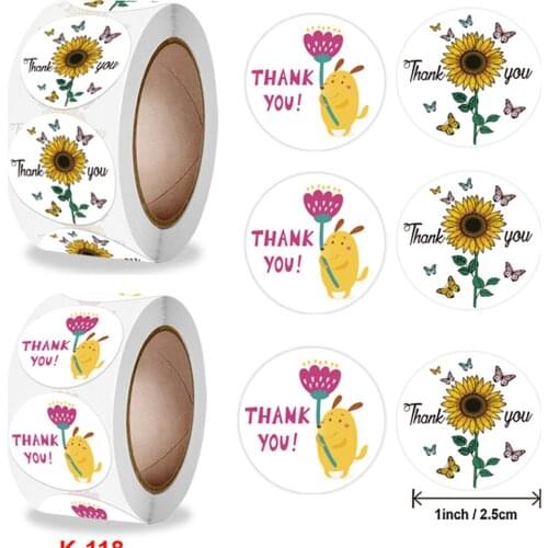 500pcs 2.5cm Sunflower Thank You Sticker Cartoon Tulip Stationery Stickers Decoration Label Cute Stickers