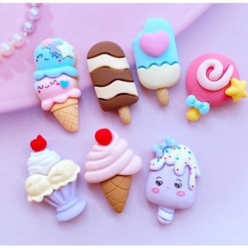 7Pcs Resin Cute Mini Popsicle Flatback Cabochon Scrapbook Kawaii DIY Embellishments Accessories K69