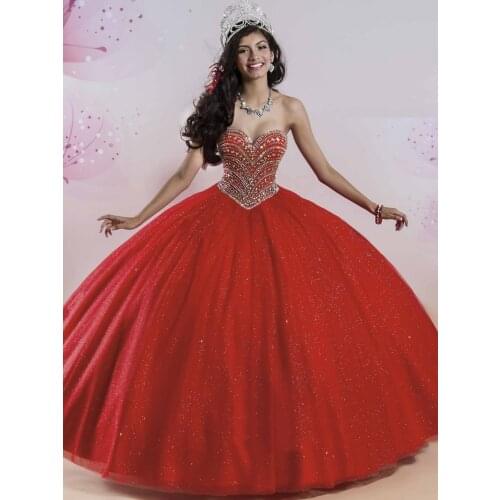Sparkly Pageant Ball Gown Party Dress Puffy Shimmering Skirt Masquerade Quinceanera Dresses Red 2020 Vestidos De 15 Anos