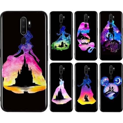 Disney Silhouette Princess For OPPO AX7 A1K A94 A93 A92S A73 A72 A53S A52 A32 A31 A12E A11X A9 A5 2020 Black Soft Phone Case