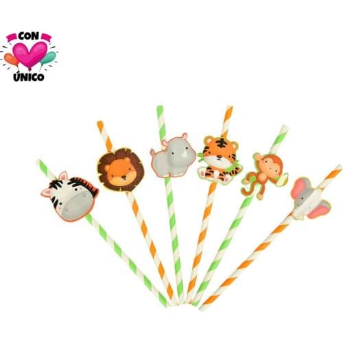 Conunico Animal Jungle Theme Jungle Party Decoration Birthday Jungle Safari Kids Party Supplies Paper Drinking Straw JA5030