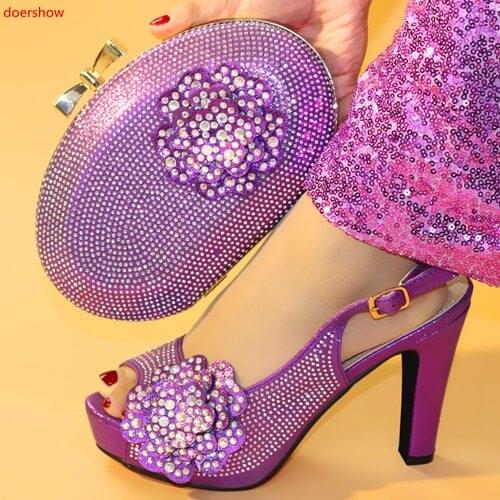 Doershow New purple color Italian Shoes With Matching Bags African Women Shoes and Bags Set For Prom Party Summer Sandal!HXX1-16