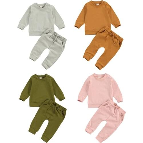 FOCUSNORM Autumn Winter 0-24M Newborn Baby Girls Boys Clothes Sets Solid Long Sleeve Pullover Sweatshirt Tops Pants 4 Colors