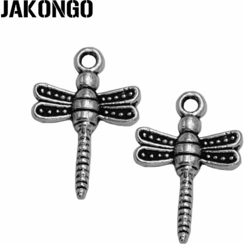 JAKONGO Antique Silver Plated Dragonfly Charms Pendant for Jewelry Making Bracelet Accessories DIY Handmade 22x14mm 30PCS/lot
