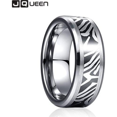 JQUEEN 8mm Damascus Steel Pattern Lassa Tungsten Carbide Ring Mens Fashion Wedding Jewelry Gift
