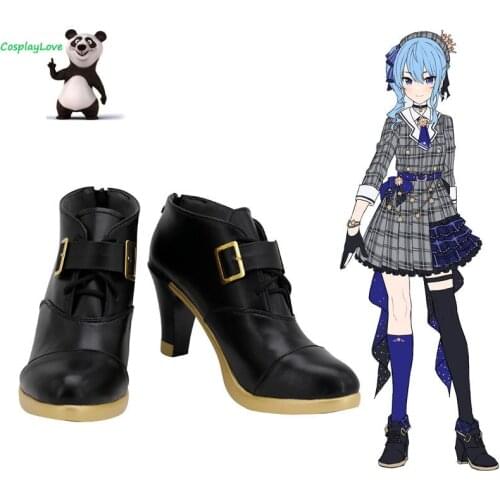 CosplayLove Hololive Vtuber Hoshimachi Suisei Black Cosplay Shoes Cosplay Long Boots Leather Custom Made