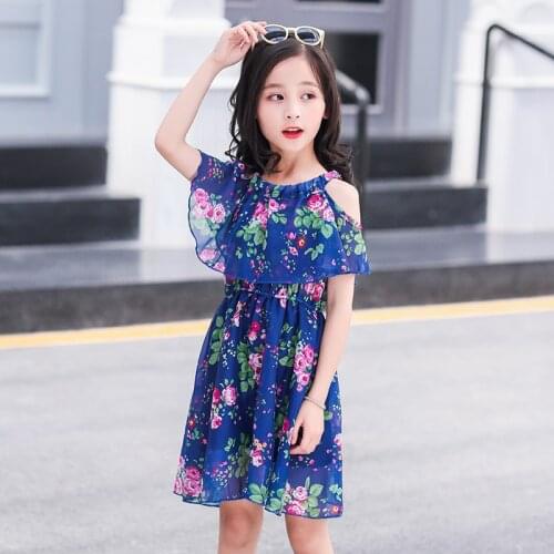 Girl Summer Dress 2021 Floral Pattern Beach Dresses For Girls Chiffon Bohemia Dress Children Clothing 2 4 6 8 10 12 Years