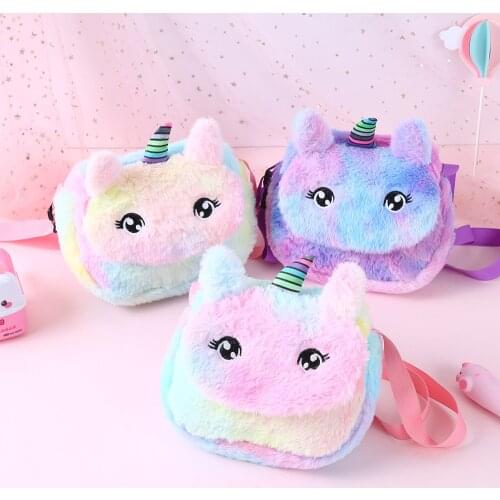 Kawaii Cartoon Shoulder Bag Boys Crossbody Messenger Bags for Girls Party Gift Fashion Shiny Rainbow Unicorn Handbag Purse