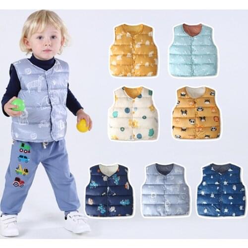 Cute Autumn Winter Toddler Infant Kids Baby Grils Boys Cartoon Printed Button Outdoor Waistcoat Vset Windproof Coat Outerwear#g4