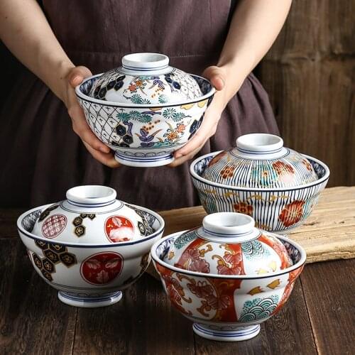 Japanes Ceramic With Lid Noodle Bowl Large Creative Noodle Bowl For Noodle Shop Fruit Salad Soup Bowl Material Kitchen Tableware