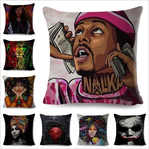 Cartoon Kenya Custom Cushion Cover for Sofa Home Decor African Girl Pillow Case 100% Polyester Pillowcase 45*45cm