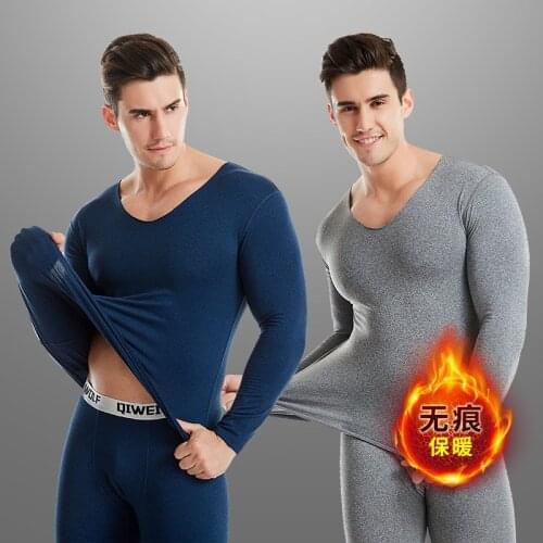 2pcs Men Thermal Underwear Long Jhons Warm Body Clothes Set Invisible Tops Buttoms