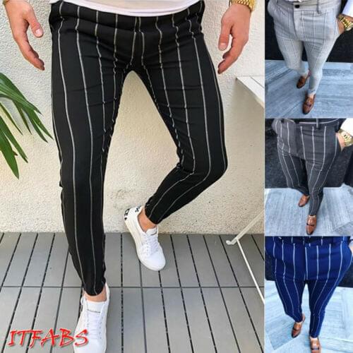 2019 Hirigin Mens Casual Stripe Slim Fit Skinny Business Formal Suit High Waist Pants Slacks Trousers