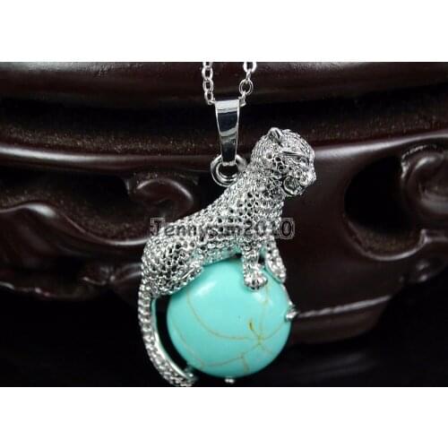 Natural Stabilized Green Tur-quoise Round Gems Stone Leopard Reiki Chakra Pendant Charm Beads Healing Jewelry Design 10Pcs/Pack