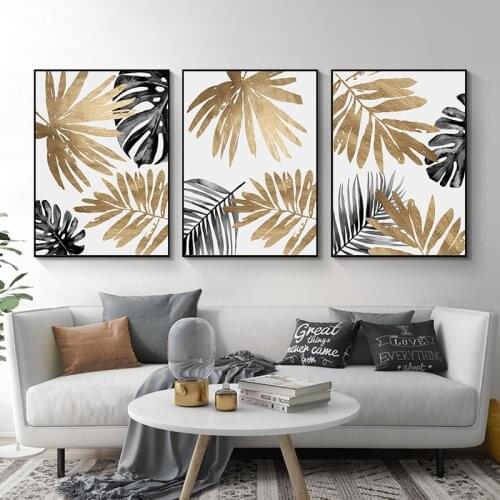 Nordic Minimalist Tropical Plant Leaves Wall Canvas Painting Poster Print Golden Leaf Decorative Picture Modern Home Decor TB160