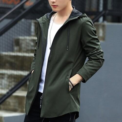 2019 New Spring Autumn Men Medium and Long Section Slim Jacket Casual Solid Hooded Jackets Mens Fashion Zipper Outwear Size 4XL