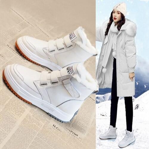 2021 New Winter Womens Boots Plus Velvet Thick Cowhide Leather Martin Boots Keep Warm Fur Cotton Shoes